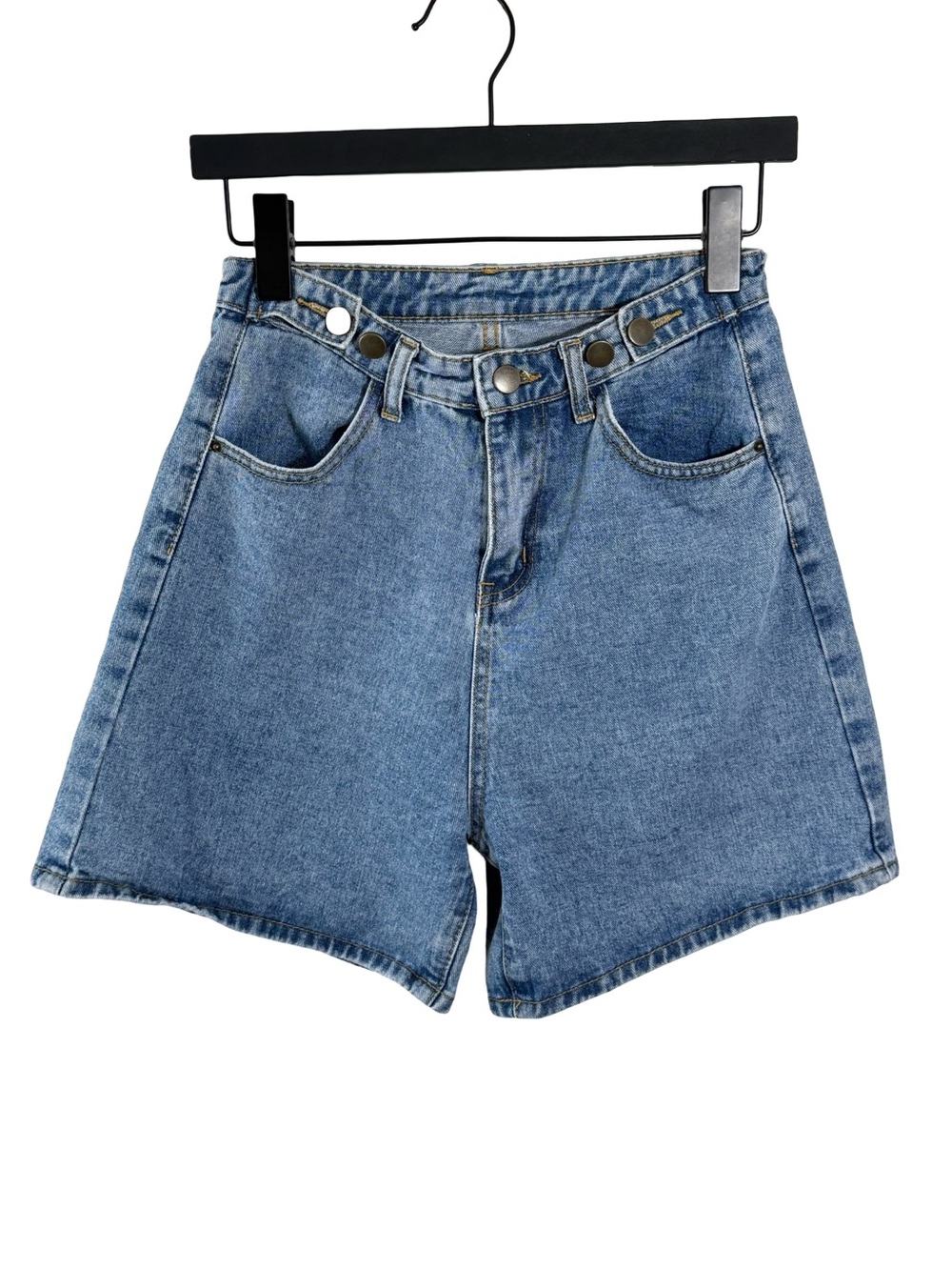Vintage Classic Adjustable High-Waisted Blue Denim Shorts